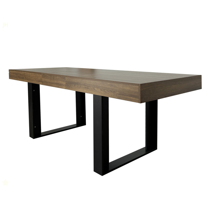 Table de salle à manger rectangulaire extensible pour 6 à 10 personnes effet bois vieilli et noir 160 à 200 cm