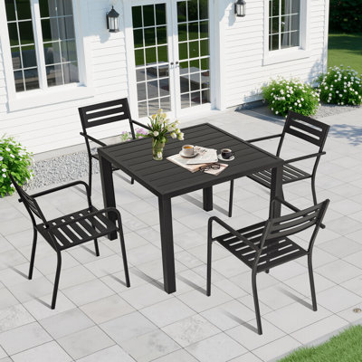 Outdoor Metal Swivel Patio Set - 4 Armchairs & Table by Latitude Run