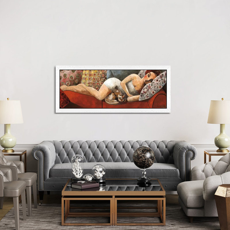 Siesta by Didier Lourenco - Panoramic Painting on Canvas, 121.92 cm H x 40.64 cm W, White Framed