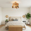 Plafonnier semi-encastré cylindrique à intensité variable 4 lumières 16 "Boho avec pampilles, métal doré et abat-jour en raphia, luminaire moderne organique décoratif