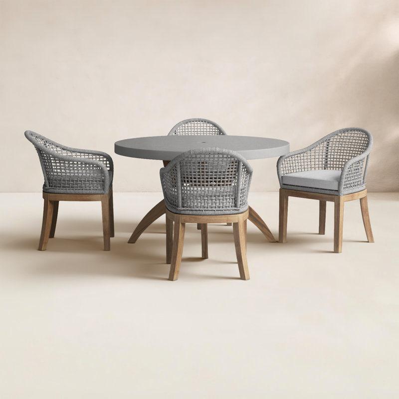 Akiva 4 - Person Teak Wood Patio Dining Set with Round Table , Sunbrella® Cushions Included