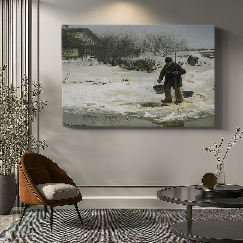 Hans Andersen Brendekilde «Fetching Water in Winter» - Art mural de qualité musée sur toile tendue, 8 x 12