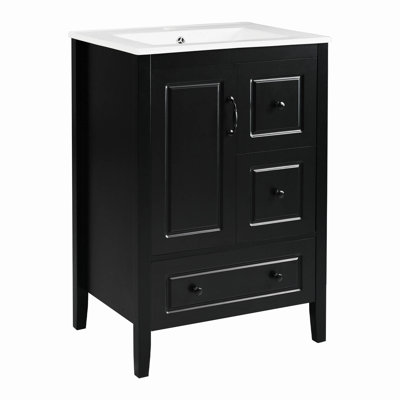 Meuble-lavabo 24 po avec lavabo, une armoire avec porte à fermeture douce, 3 tiroirs à fermeture douce, poignées en métal rétro