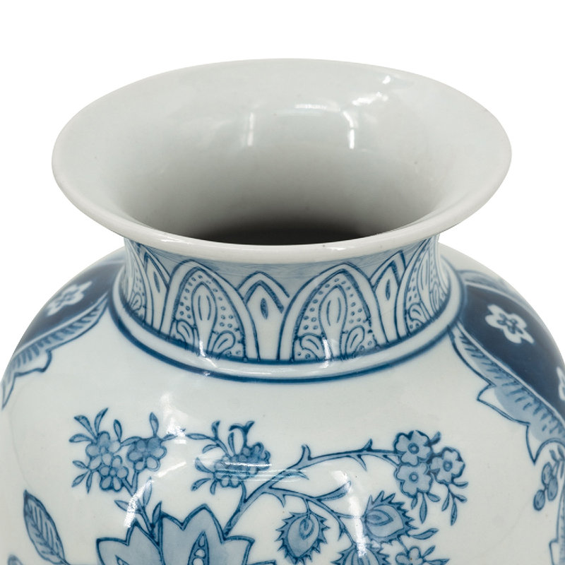 Porcelain Flower Vase with Floral Patterns - 5"Dia. .5" x 8.7" - Blue /White
