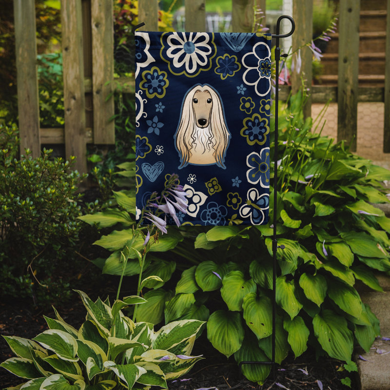 Terrier en fleurs à 2 côtés en polyester 15 x 11,5 po drapeau de jardin, Hound afghan (bleu)