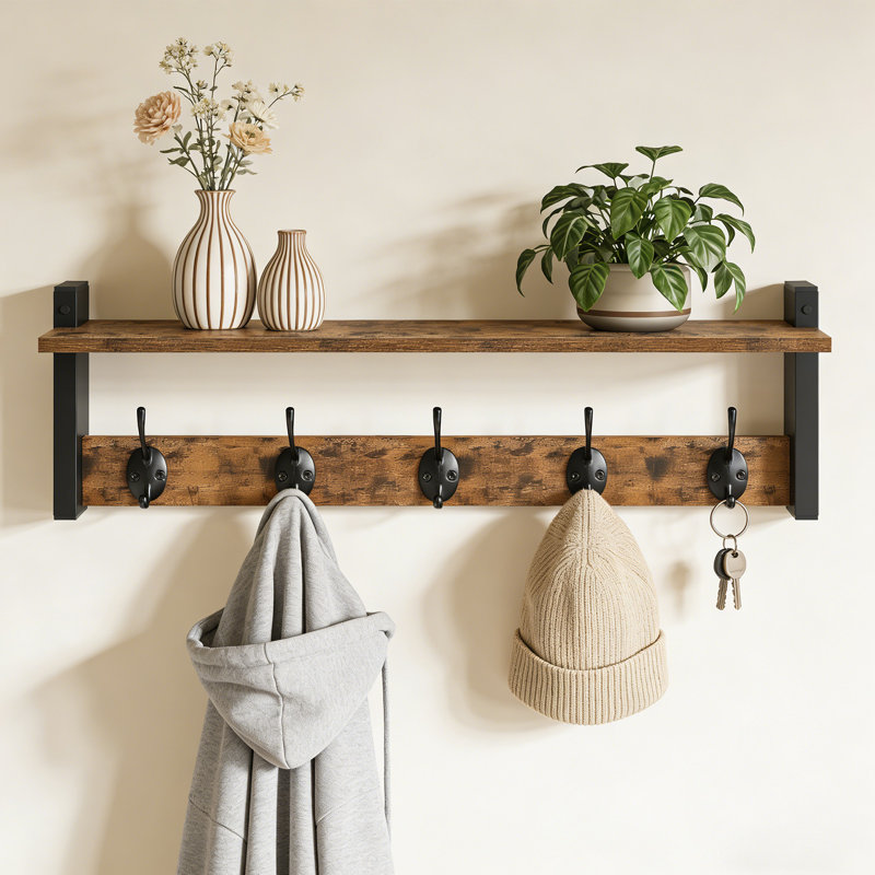 Wall Mounted Coat Rack Shelf with Hooks