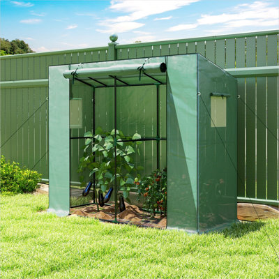 Serre adossée de ton vert avec abri en polyéthylène résistant aux rayons UV, espace vertical pour plantes grimpantes, 6,6 pi x 2,5 pi