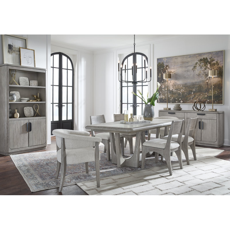 Table de salle à manger extensible à tréteaux avec 4 chaises d'appoint et une desserte, 6 pièces: table, 4 chaises, desserte