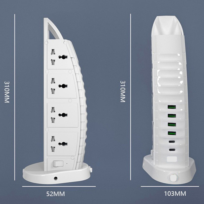 Tower Extension Lead with USB Slots 2M, 8 Way Outlets Multi Plug 6 (2 Type C & 4 A Ports) , Power Strip, Extension Cable with Switch, Power Strip for Home Office Kitchen