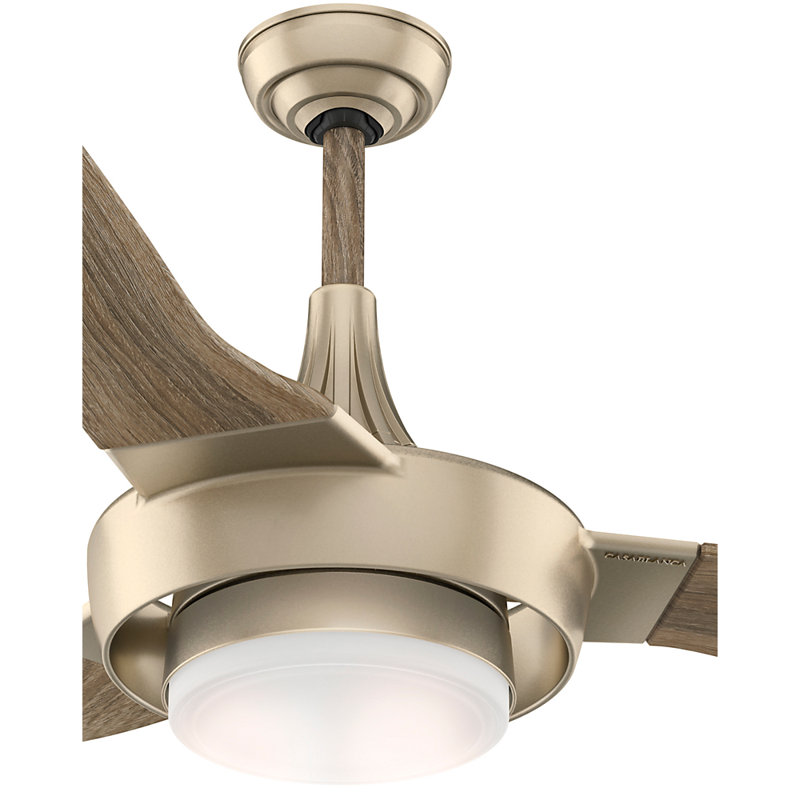 64" Perseus 3 - Blade Outdoor Standard Ceiling Fan with Pull Chain and Light Kit Included, Metallic SunSand