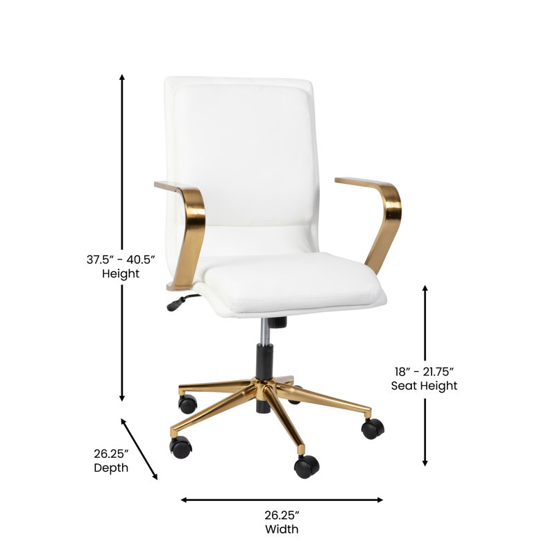 Luxurious White Leathersoft Executive Swivel Chair with Gold Metal Frame