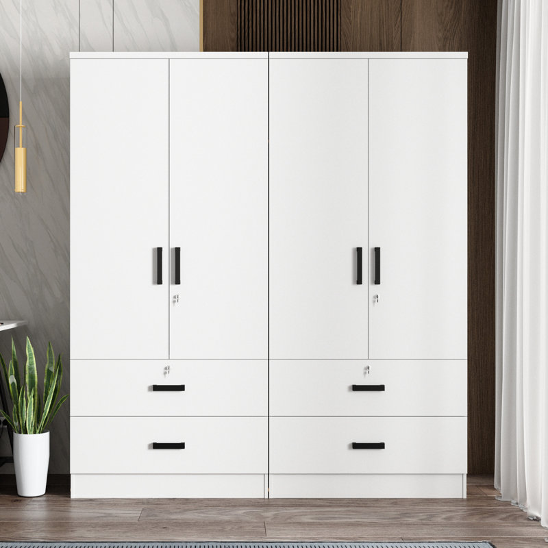 Armoire double avec 4 portes minces et 4 tiroirs! , Blanc