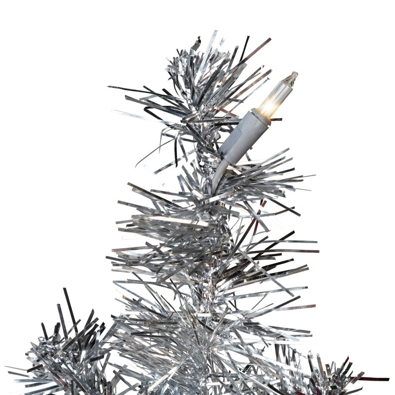 Pre-Lit Artificial Tinsel Christmas Tree - Silver, 9', Pre-Lit