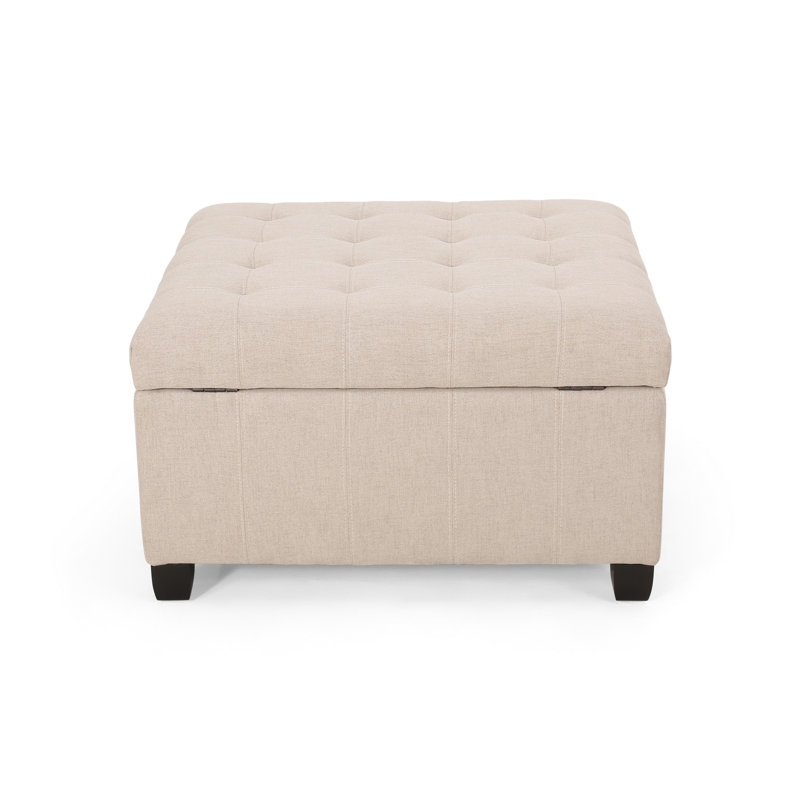 Repose-pieds avec rangement Cindy, polyester blé touffeté, bois brun, 31 pouces