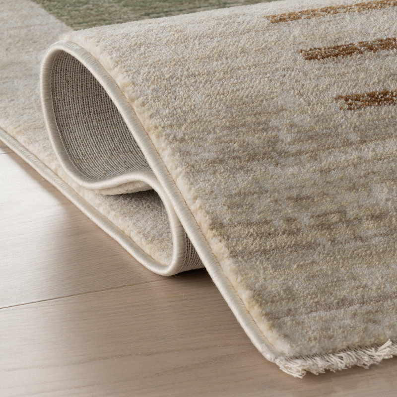  Keeva Modern Striped Fringe Area Rug, Rectangle 8'10" x 12'11", Green/Beige