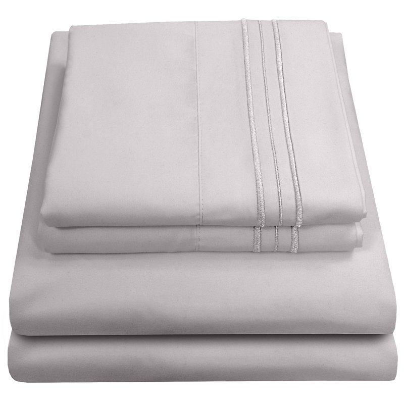 Luxurious Classic Soft Solid 1800 Series Microfiber Sheet Set, Various Colours and Sizes, Twin XL, Silver