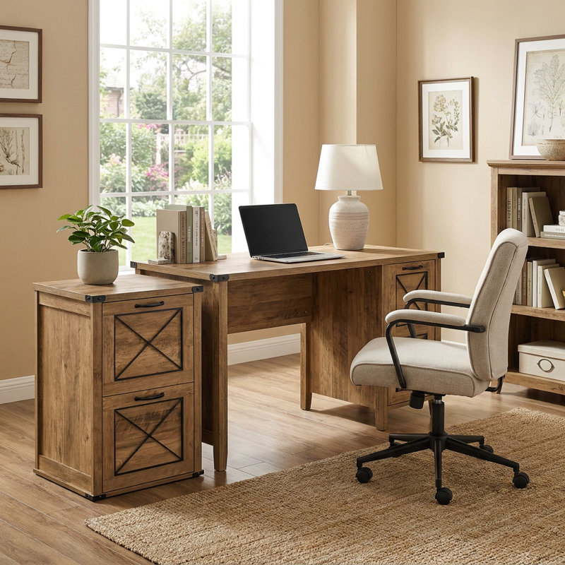 2-Drawer Filing Cabinet and Printer Stand, Brown