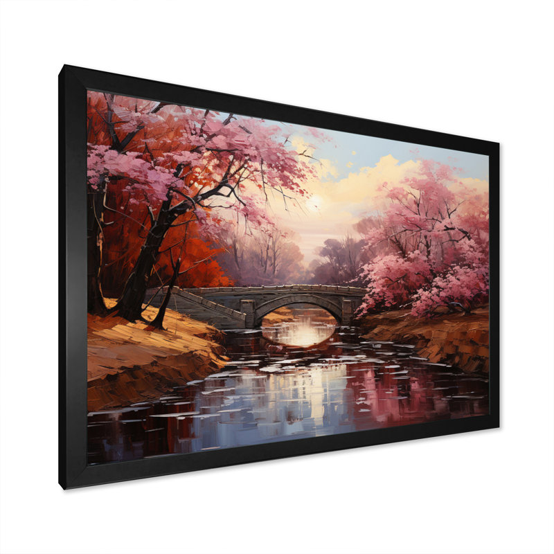 Art asiatique, fleur de cerisier - reproduction, H 16 po x l 32 po x P 1 po, Cadre photo noir