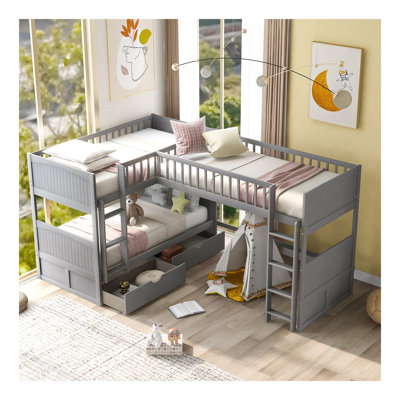 Twin Size Bunk Bed With A Loft Bed Attached, With Two Drawers,Grey