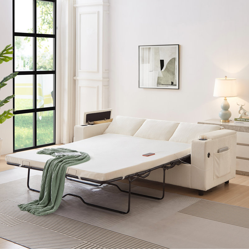 81" Large Sleeper Sofa with Sofa Matterss, Beige