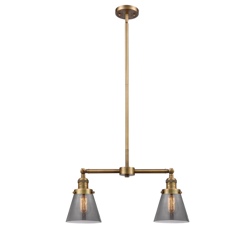 Stonecipher 2 - Light Kitchen Island Pendant, 6 Watt Vinage LED Bulb, Smoked, Brushed Brass