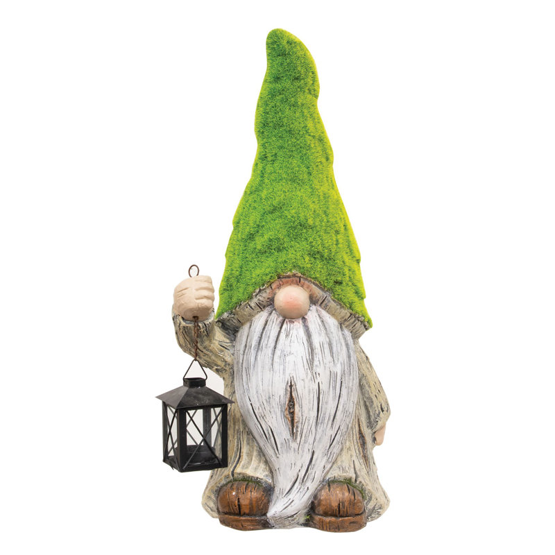 Résine gnome moussu avec lanterne