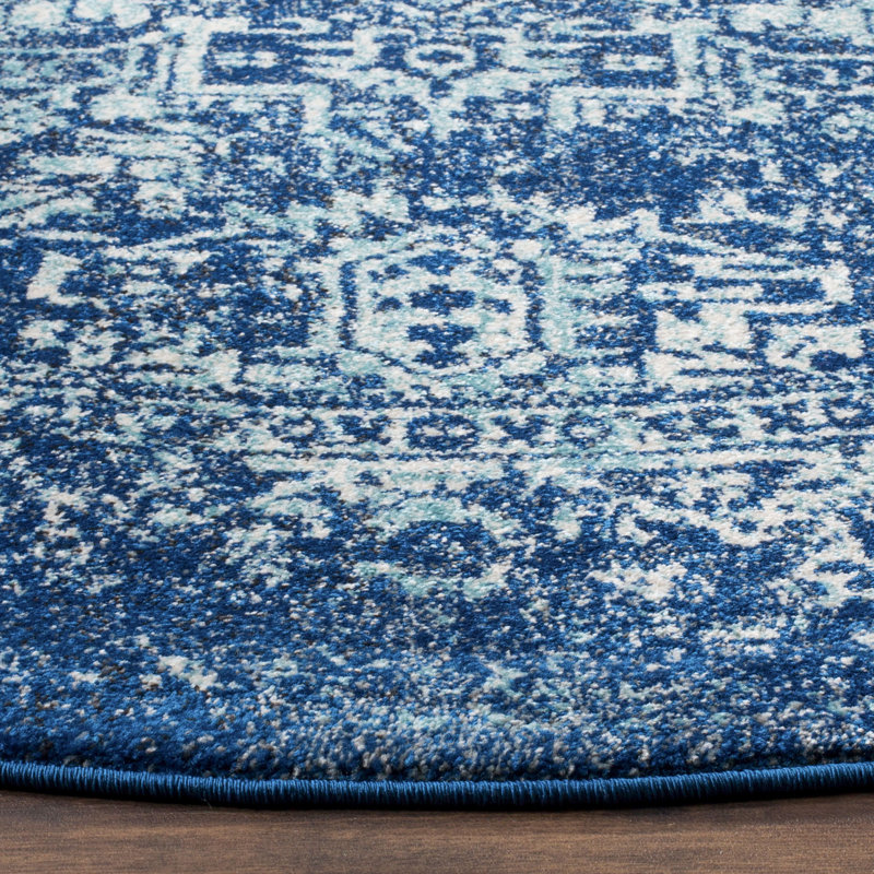 Oriental Area Rug, Round 201 cm, Ivory/Navy