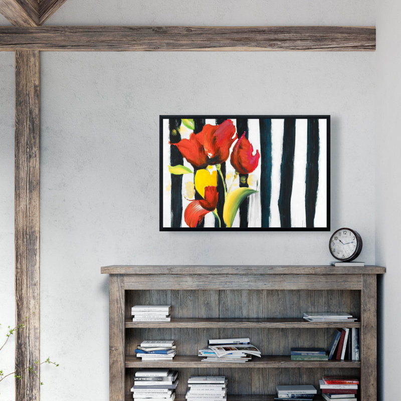 " Red Flowers On Stripes "