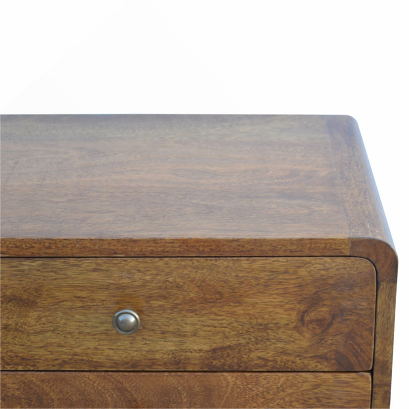 Solid Wood Curved Nightstand, 2-Drawers, Chestnut, Brown