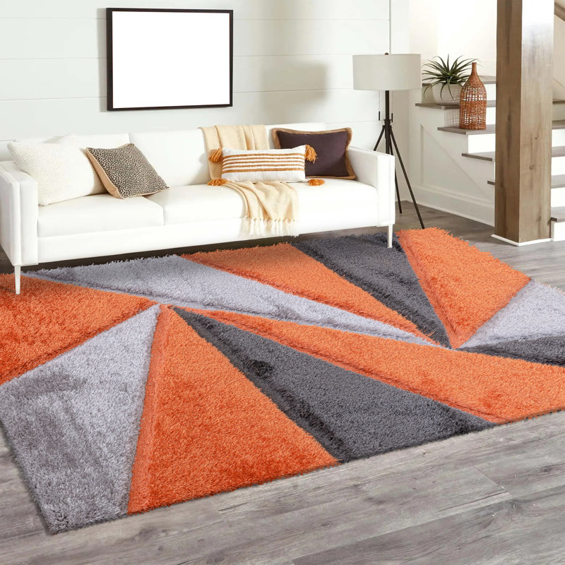 Shaggy Geometric Rug – 100% Polyester Soft Pile Carpet, Colourfast, Water & Soil Repellent, Anti-Static Modern Living Room Rug
