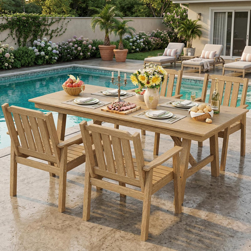 5-Piece Outdoor Patio Dining Table Set with Umbrella Hole, Outdoor HDPE Dining Table Set w/Aluminum Frame, All Weather Garden Furniture Set for Garden, Poolside, Backyard, Deck