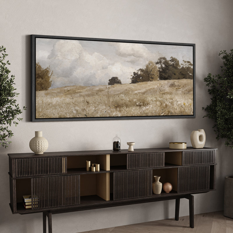 Rustic Countryside Clouds Natural Landscape, reproduction d'art sur toile, H 30 po x l 60 po, Noir, noir, noir, noir
