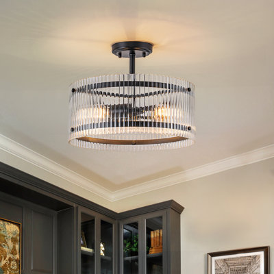 Modern Ribbed Glass Semi-Flush Mount Ceiling Light