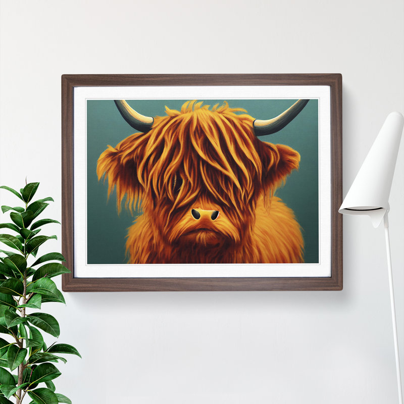 Highland Cow Portrait Vol.3 - Single Picture Frame Print, 34cm H x 46cm W x 2cm D, Walnut