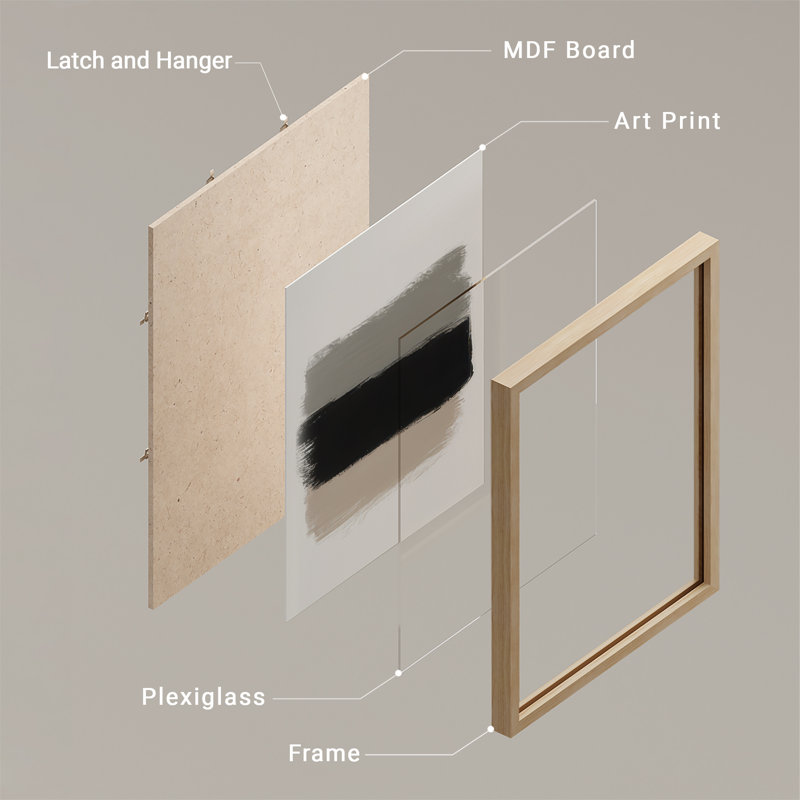 «Neutral Brushstroke», ensemble d'art mural encadré - peinture abstraite moderne 3 pièces en noir, gris et beige, œuvre minimaliste pour un salon ou un bureau contemporain