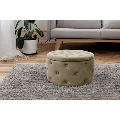 55cm Wide Velvet Tufted Circle Pouffe Ottoman with Storage