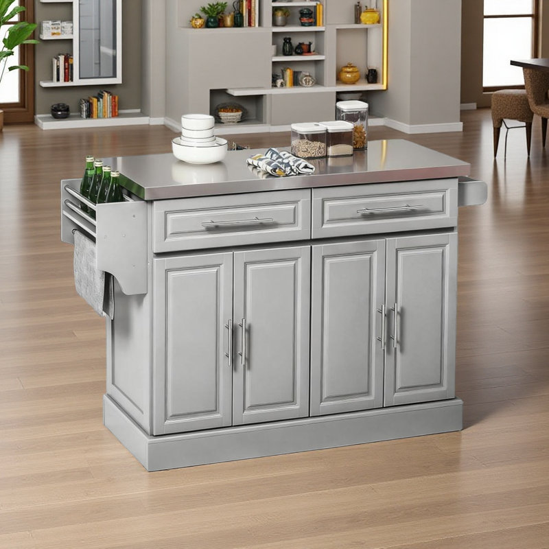 Kitchen Island Rolling Kitchen Island Cart With 2 Drawers, Spice, Knife And Towel Rack