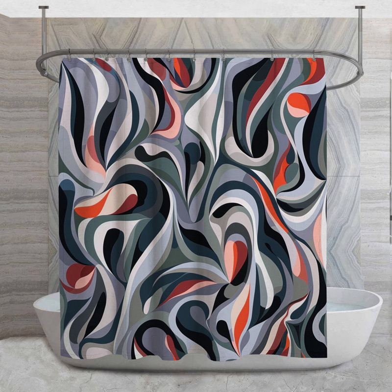 Rideau de douche abstrait à tourbillons - Décoration de salle de bain abstraite moderne, H 73 po x l 70 po