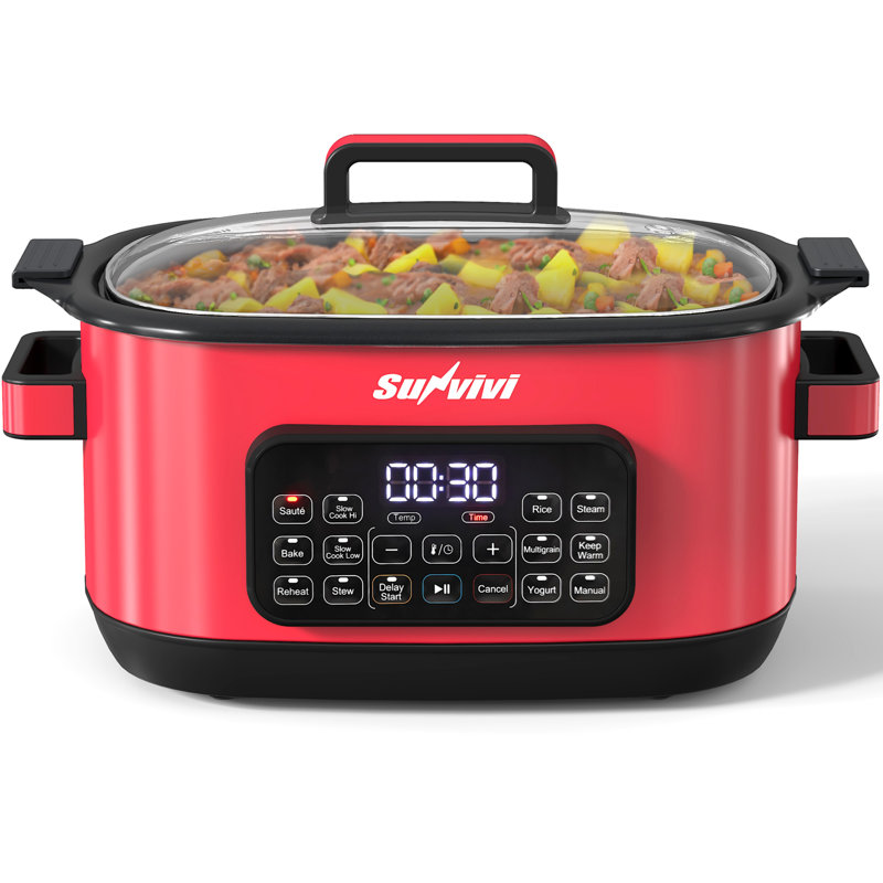 6.5QT 12-In-1 Programmable Multi Slow Cooker, Red