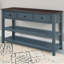 Console de salon rétro (bleu marine), structure en bois de pin massif et deux tablettes ouvertes, conception rétro convenant à de nombreux styles de maison-1490015474