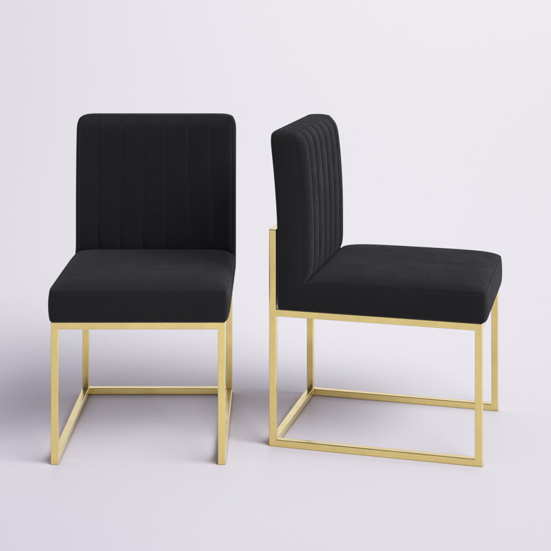 Amberdawn 18.5'' H Velvet Upholstered Side Chair, Black Velvet, Gold