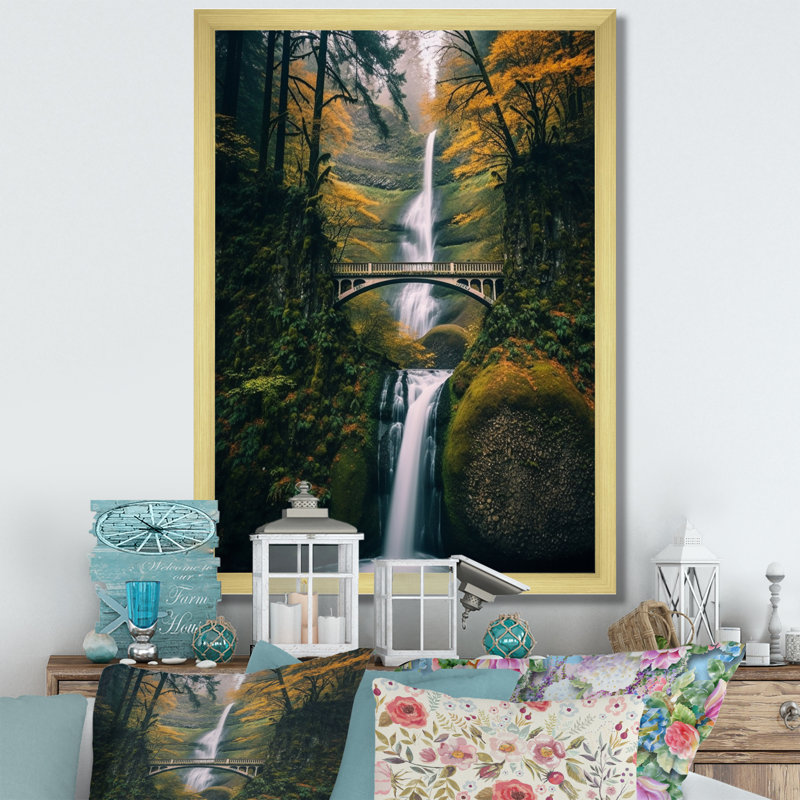 Oregon Multnomah Falls, paysage sur toile, H 20 po x l 12 po x P 1 po, Encadrement doré