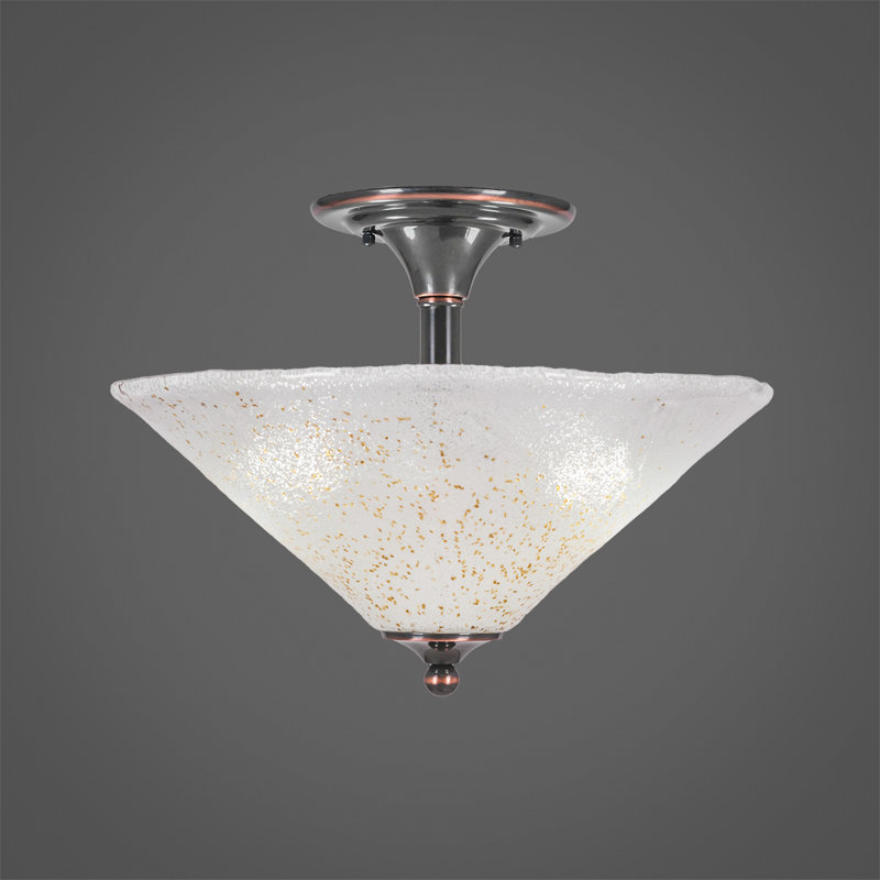 2-Light Semi-Flush Mount, Black Copper, White