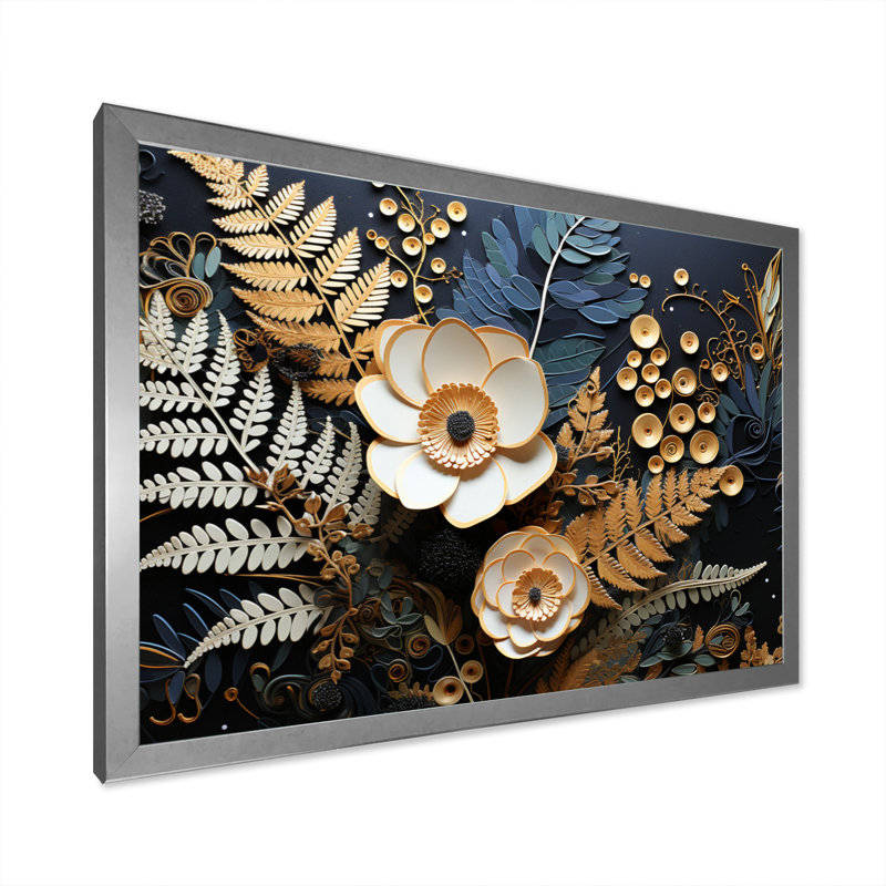 Ferns Copper Elegance I - Imprimé, Cadre simple argenté, H 34 po x l 44 po x P 1,5 po