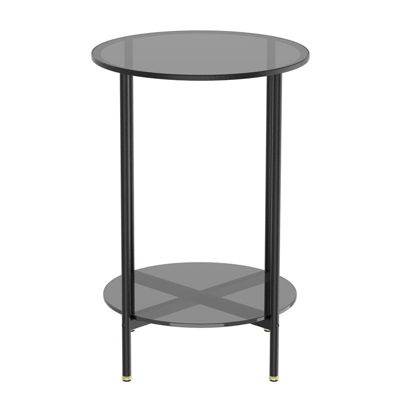 Kiyra Glass Top Cross Legs End Table