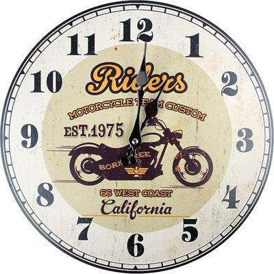 13-Inch Riders Motorcycle Wall Clock – Vintage Biker Theme Clock For Living Room, Cafe, Garage & Cave Decor – Perfect Valentine Day Gift