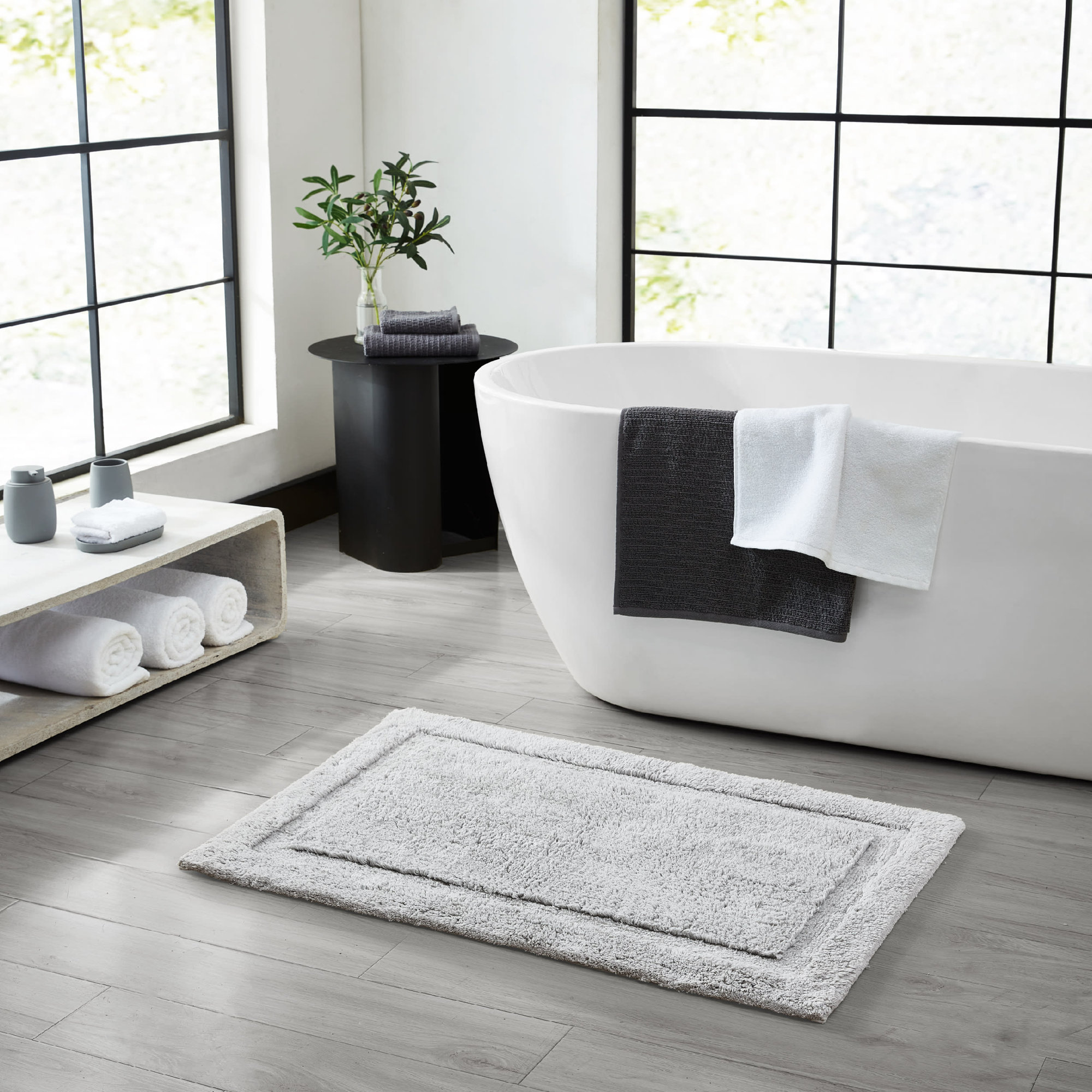 Rane Plush Cotton Bath Mat, Soft Gray, 20"W x 32"L