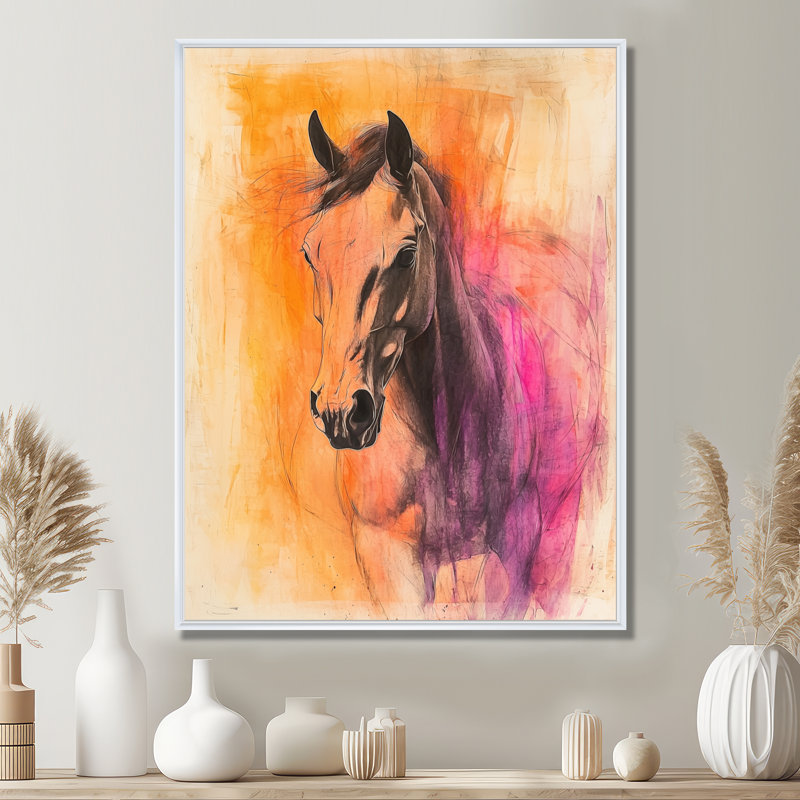 Marken Fury Horse In Motion I - Décoration murale cheval, H 20 po x l 12 po, Impression encadrée flottante, Blanc