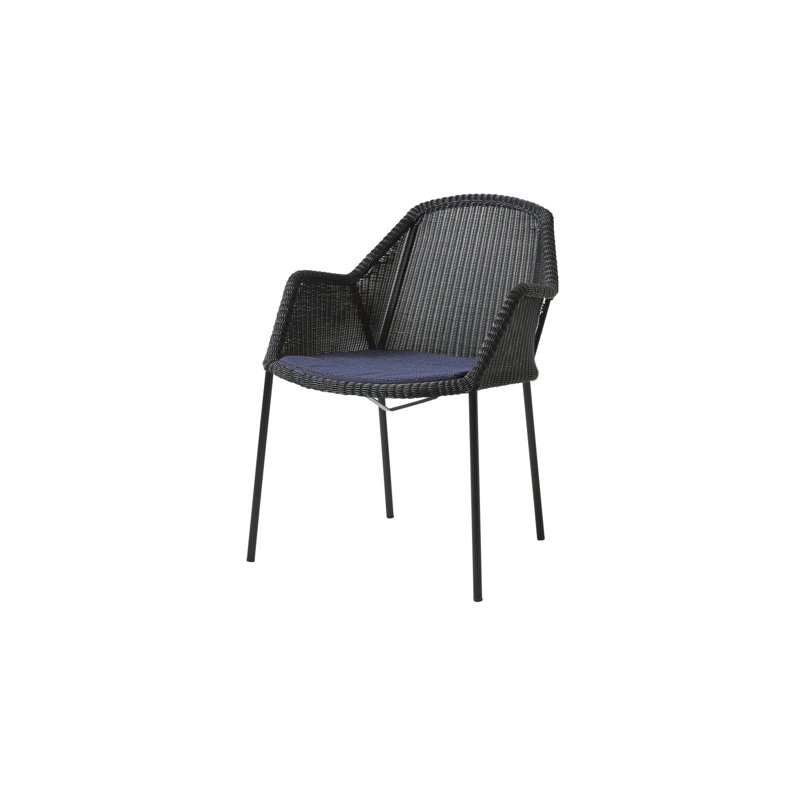 Breeze Stacking Patio Dining Armchair with Cushion, Black, Gray