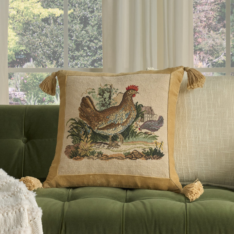 Mina Victory Vintage Pillow Beige Indoor Throw Pillow, 22"H x 22"W, Hen